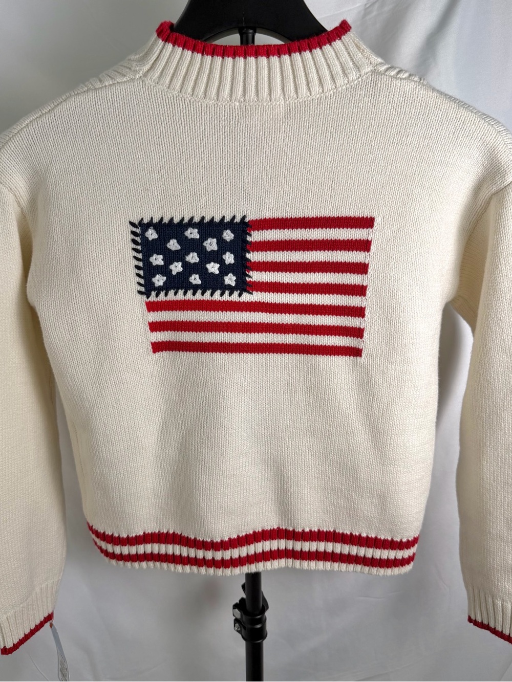 Classic Cream Knit Sweater with Flag in the back  Motif - kids